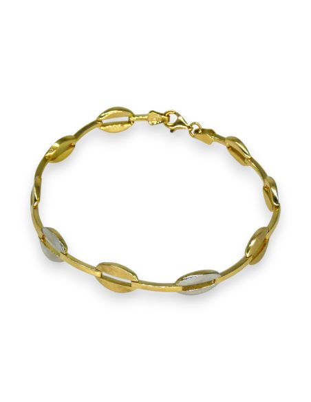 Pulsera pulida y satinado 19cm oro bicolor 18k - Joyería Orocash