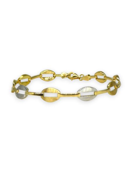 Pulsera pulida y satinado 19cm oro bicolor 18k - Joyería Orocash