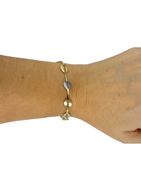 Pulsera pulida y satinado 19cm oro bicolor 18k - Joyería Orocash