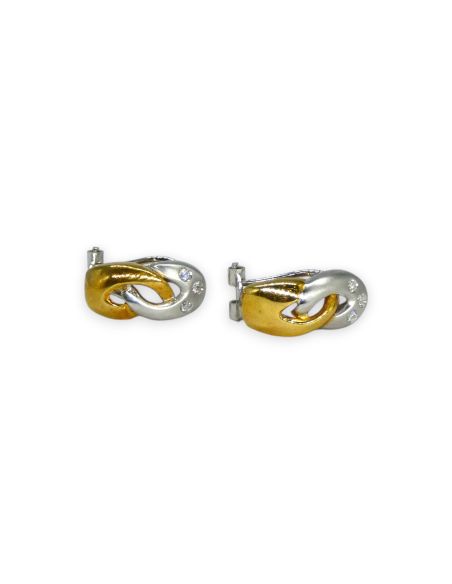 Pendientes entrelazados con tres circonitas oro bicolor 18k - Joyería Orocash