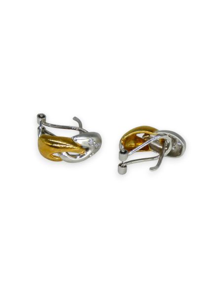 Pendientes entrelazados con tres circonitas oro bicolor 18k - Joyería Orocash