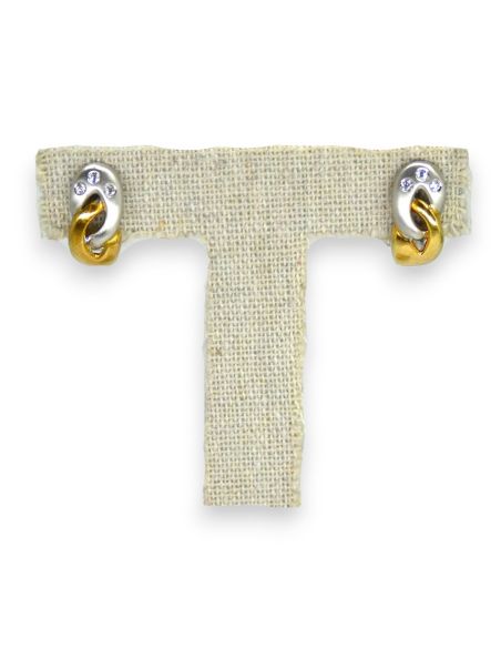 Pendientes entrelazados con tres circonitas oro bicolor 18k - Joyería Orocash