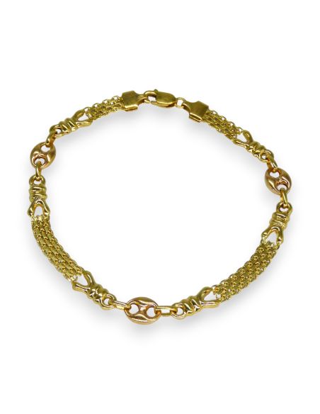 Pulsera eslabón bismark y calabrote 20cm oro 18k - Joyería Orocash