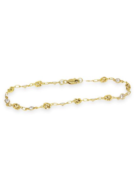 Pulsera circonitas y nudos 20cm oro 18k - Joyería Orocash