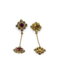 Pendientes largos flor circonitas oro 18k - Joyería Orocash 2