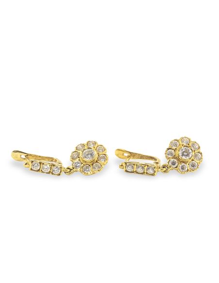 Pendientes largos flor circonitas oro 18k - Joyería Orocash
