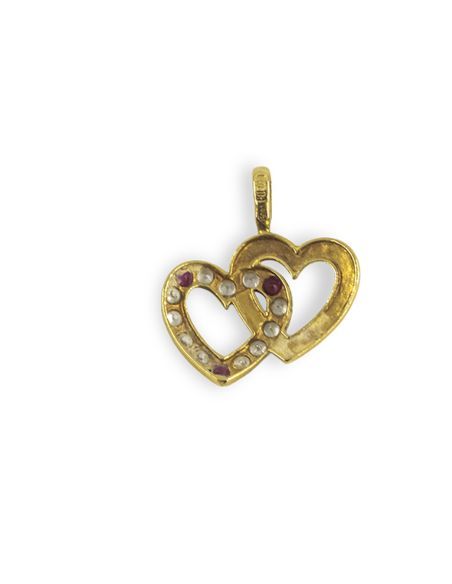 Colgante doble corazón uno con circonitas 2cm oro 18k - Joyería Orocash
