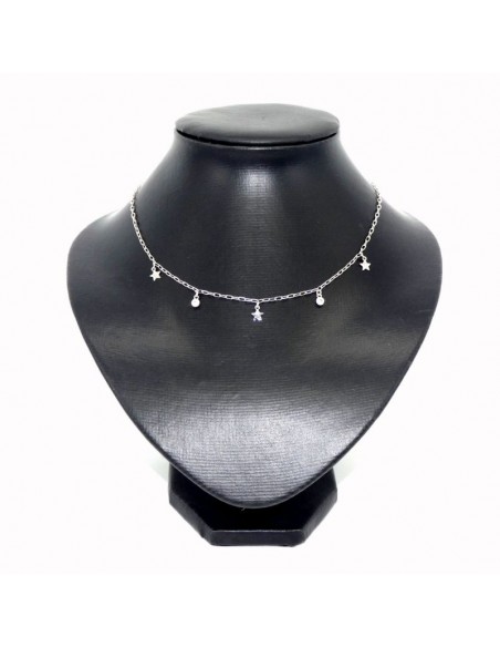 Gargantilla estrellitas y chatón circonitas plata rodiada - 45 cm