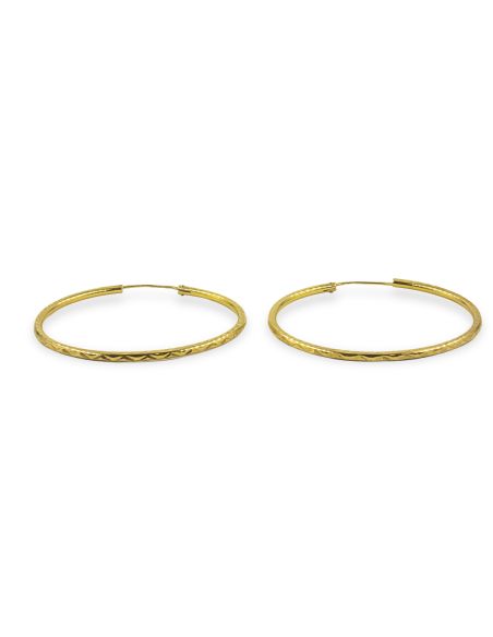 Pendientes aros labrados líneas 4cm oro 18k - Joyería Orocash