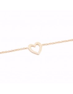Pulsera plata rosa con corazón central diamantado