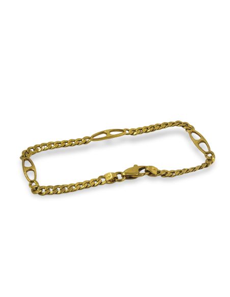 Pulsera eslabón barbada y oval partido 19cm oro 18k - Joyería Orocash