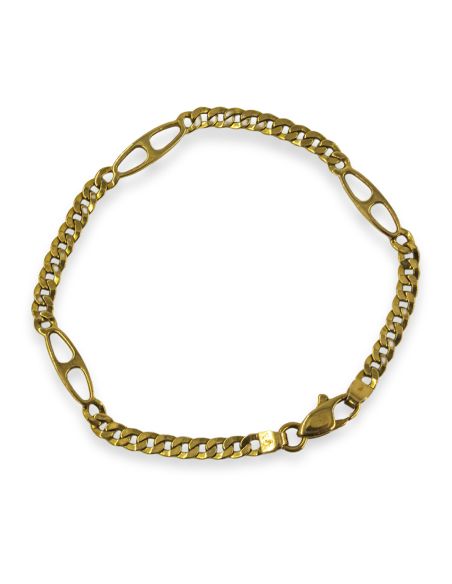 Pulsera eslabón barbada y oval partido 19cm oro 18k - Joyería Orocash