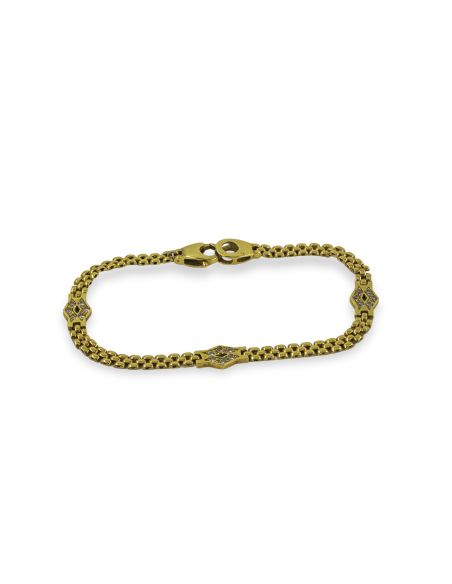 Pulsera eslabón bismark rombos circonitas 19cm oro 18k - Joyería Orocash