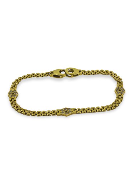 Pulsera eslabón bismark rombos circonitas 19cm oro 18k - Joyería Orocash