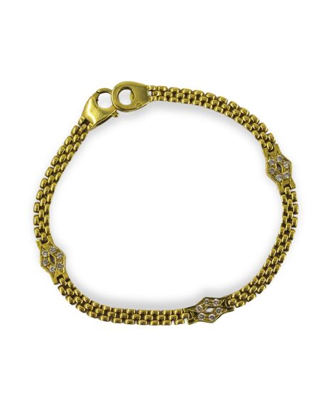 Pulsera eslabón bismark rombos circonitas 19cm oro 18k - Joyería Orocash
