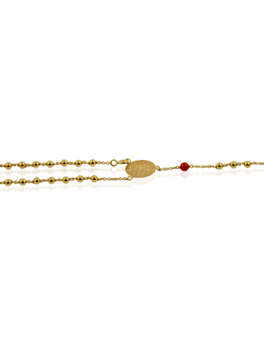 Cadena rosario con bolas rojas 55cm oro 18k - Joyería Orocash