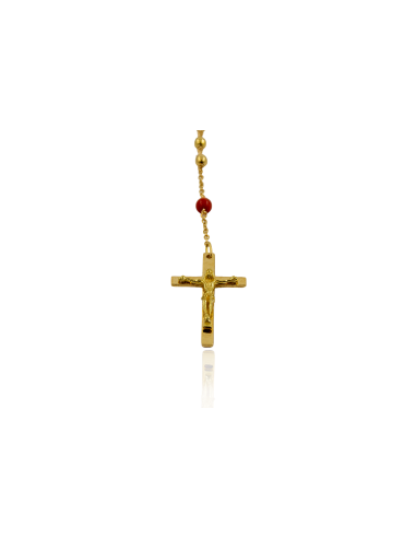 Cadena rosario con bolas rojas 55cm oro 18k - Joyería Orocash