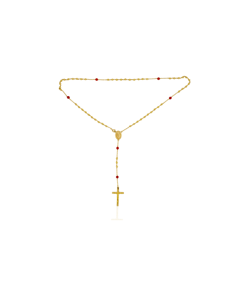 Cadena rosario con bolas rojas 55cm oro 18k - Joyería Orocash