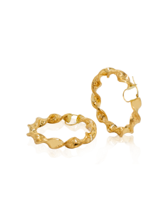 Pendientes aros retorcidos brillo con greca 5cm oro 18k - Joyería Orocash