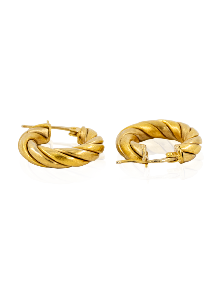 Pendientes aros anchos semi retorcidos líneas 1.9cm oro 18k - Joyería Orocash