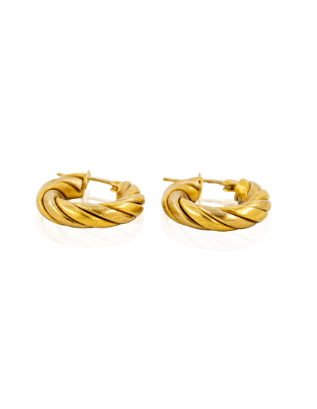 Pendientes aros anchos semi retorcidos líneas 1.9cm oro 18k - Joyería Orocash
