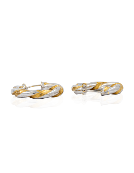 Pendientes aros retorcidos 2.5cm oro bicolor 18k - Joyería Orocash