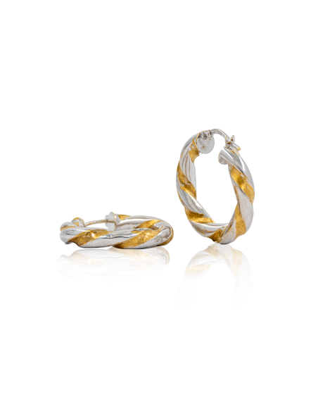 Pendientes aros retorcidos 2.5cm oro bicolor 18k - Joyería Orocash