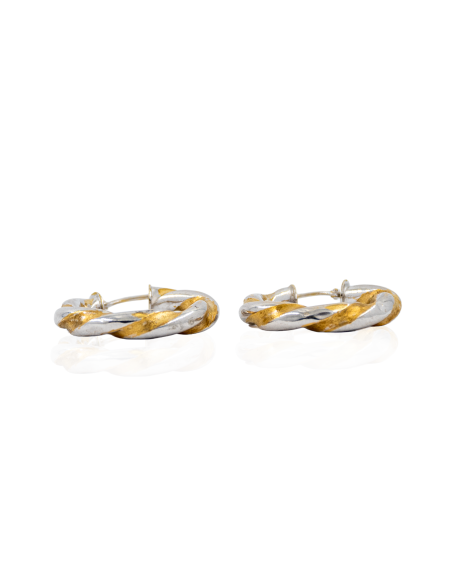 Pendientes aros retorcidos 2.5cm oro bicolor 18k - Joyería Orocash
