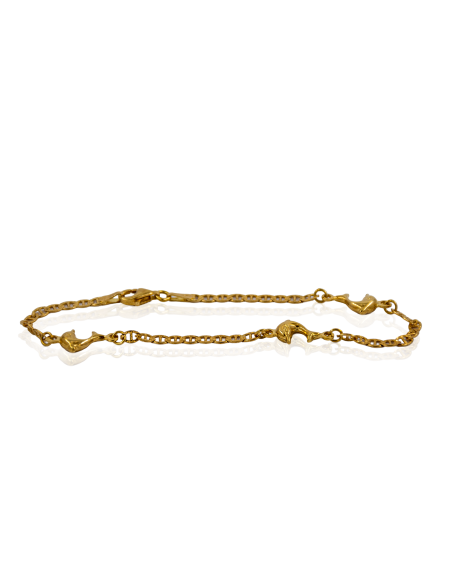 Pulsera eslabón ancla con tres delfines 18.5cm oro 18k - Joyería Orocash
