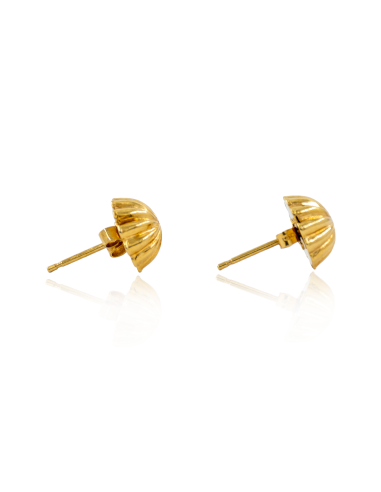Pendientes media bola líneas oro 18k - Joyería Orocash
