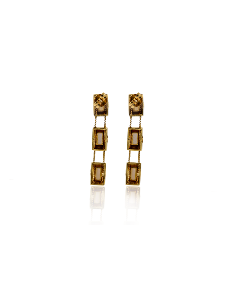 Pendientes largos con tres rectángulos con nácar 3.5cm oro 18k - Joyería Orocash