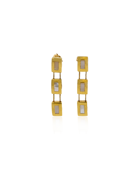 Pendientes largos con tres rectángulos con nácar 3.5cm oro 18k - Joyería Orocash
