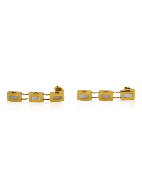 Pendientes largos con tres rectángulos con nácar 3.5cm oro 18k - Joyería Orocash
