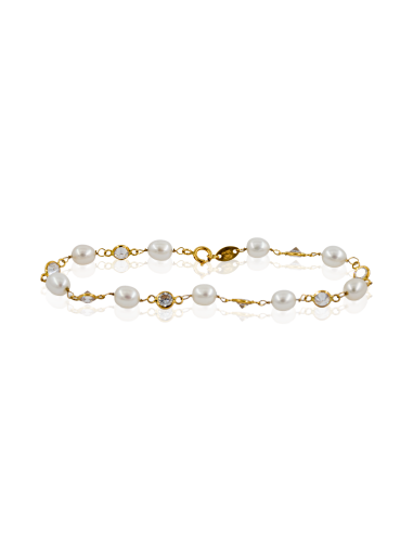 Pulsera perlas y circonitas 17.5cm oro 18k - Joyería Orocash