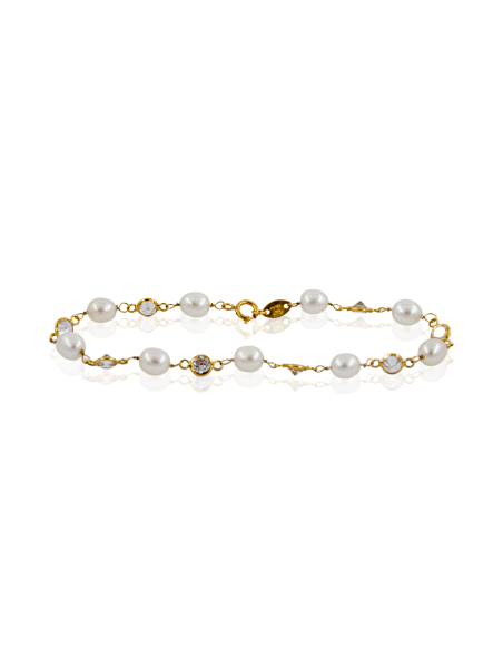 Pulsera perlas y circonitas 17.5cm oro 18k - Joyería Orocash