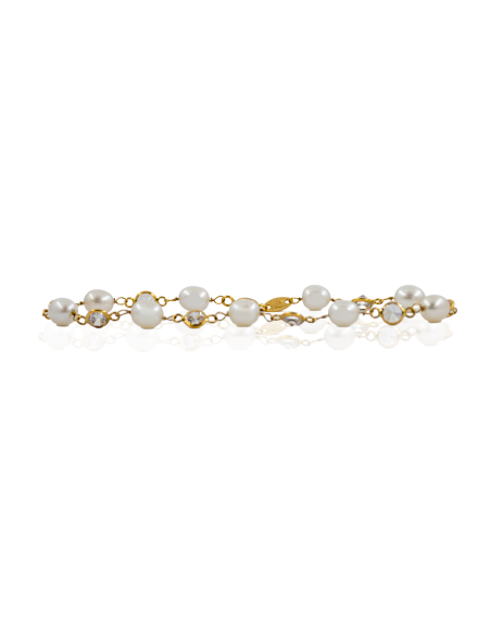Pulsera perlas y circonitas 17.5cm oro 18k - Joyería Orocash