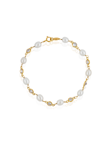 Pulsera perlas y circonitas 17.5cm oro 18k - Joyería Orocash