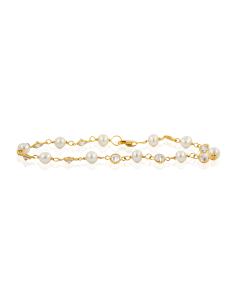Pulsera perlas y circonitas 18cm oro 18k - Joyería Orocash 2