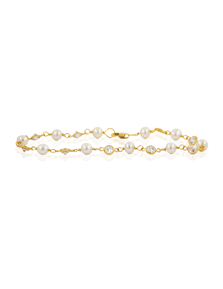 Pulsera perlas y circonitas 18cm oro 18k - Joyería Orocash