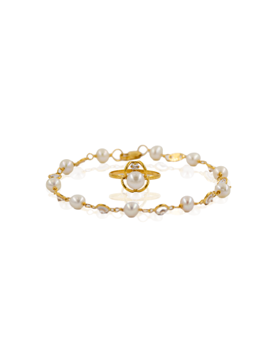 Pulsera perlas y circonitas 18cm oro 18k - Joyería Orocash