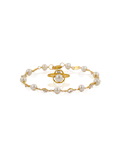Pulsera perlas y circonitas 18cm oro 18k - Joyería Orocash
