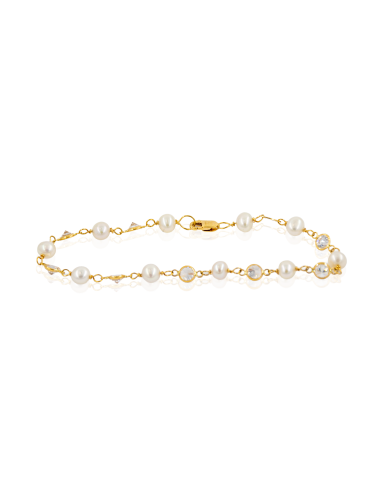 Pulsera perlas y circonitas 18cm oro 18k - Joyería Orocash