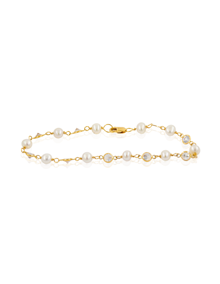 Pulsera perlas y circonitas 18cm oro 18k - Joyería Orocash