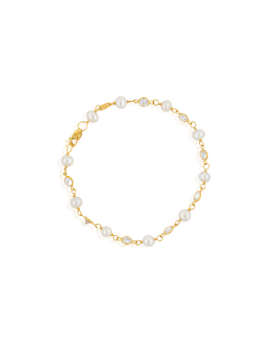 Pulsera perlas y circonitas 18cm oro 18k - Joyería Orocash