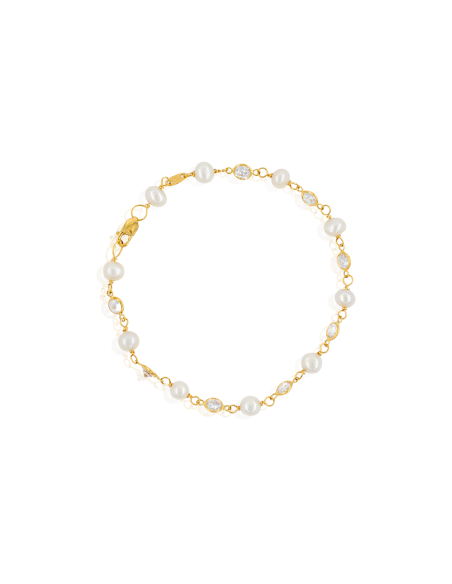 Pulsera perlas y circonitas 18cm oro 18k - Joyería Orocash