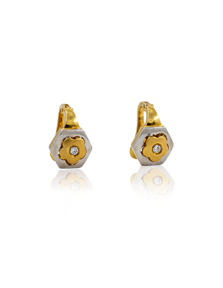Pendientes con flor y circonita oro bicolor 18k - Joyería Orocash