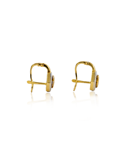 Pendientes con flor y circonita oro bicolor 18k - Joyería Orocash