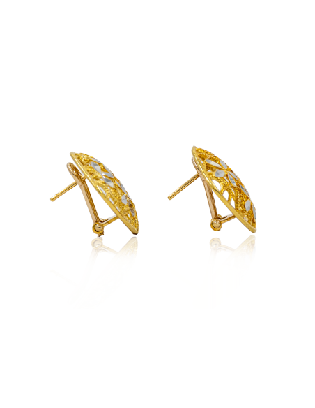 Pendientes cuadrados calados con flores oro bicolor 18k - Joyería Orocash