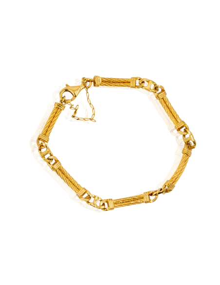 Pulsera con dos barras y ancla c. seguridad 18.5cm oro 18k - Joyería Orocash