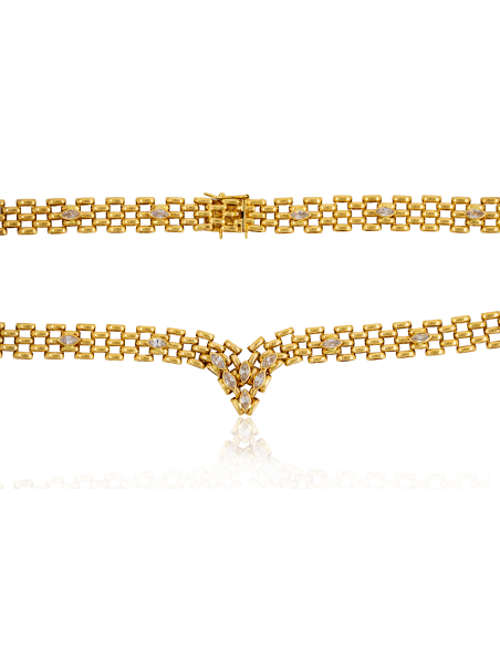 Gargantilla eslabón bismark con circonitas oro 18k - Joyería Orocash